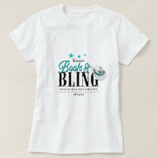 Boots 'n Bling Disco Bachelorette Teal ID925 T-shirt (Design voorkant)