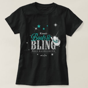 Boots 'n Bling Disco Bachelorette Teal Zwart ID925 T-shirt