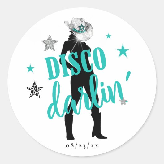 Boots 'n Bling Disco Darlin' Teal ID925  Ronde Sticker (Voorkant)