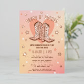 Boots N' Bubbly Fun Sparkly Western Vrijgezellenfe Folie Uitnodiging (Staand Voorkant)
