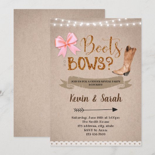 Boots of boeg gender onthullen partijuitnodiging kaart (Voorkant / Achterkant)