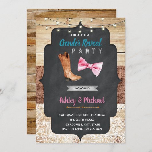 Boots of boeggender onthullen doucheuitnodiging kaart (Voorkant / Achterkant)