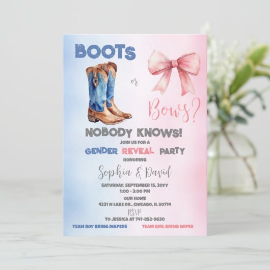 Boots of bows Gender Reopenbaart Party Kaart (Staand voorkant)
