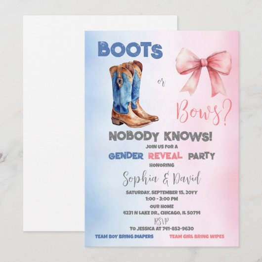 Boots of bows Gender Reopenbaart Party Kaart (Voorkant / Achterkant)