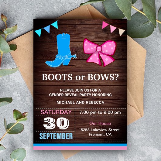 Boots of bows Gender Reopenbaart Party Kaart