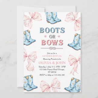 Boots of Bows Gender Reveal Invitation Kaart