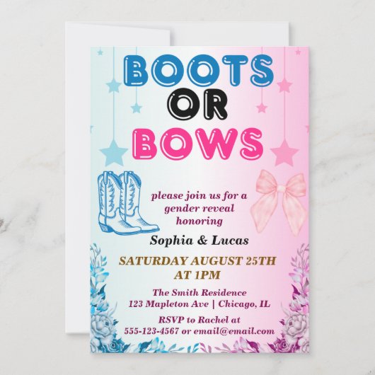 Boots of Bows Geslacht onthullen Uitnodigingen (Voorkant)