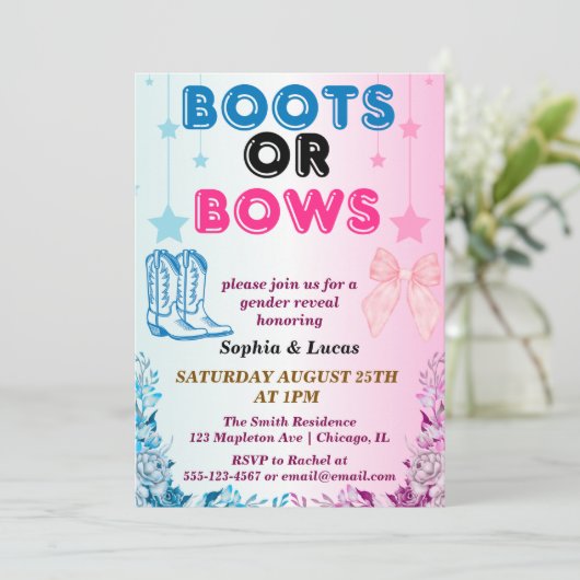 Boots of Bows Geslacht onthullen Uitnodigingen (Staand voorkant)