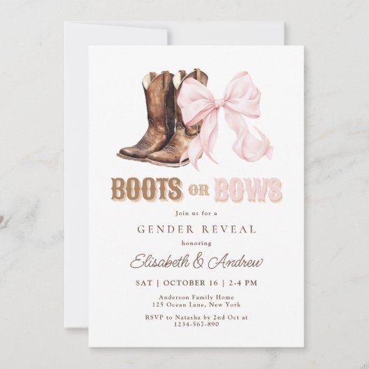 Boots of Bows Geslacht Onthulling Uitnodiging (Voorkant)