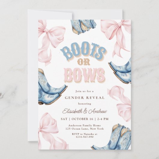 Boots of Bows Geslacht Onthulling Uitnodiging (Voorkant)