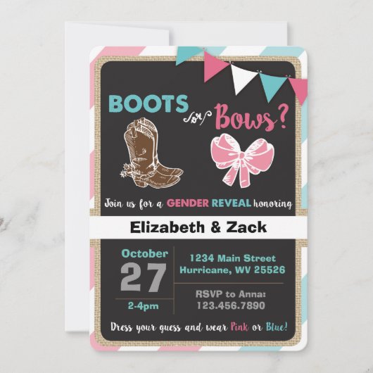 Boots of Bows Geslacht Onthulling Uitnodiging (Voorkant)