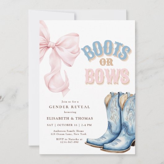 Boots of Bows Geslacht Onthulling Uitnodiging (Voorkant)