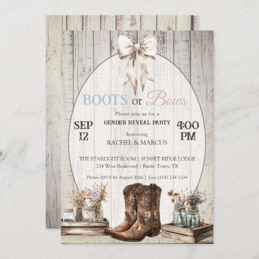 Boots of Bows rustieke boho Genderonthulling feest Kaart (Voorkant / Achterkant)