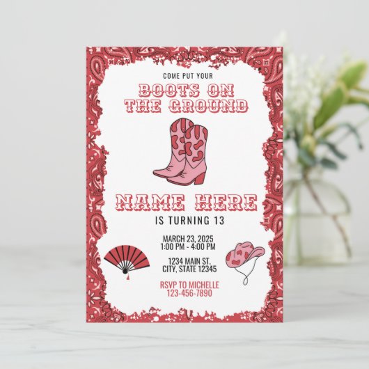 Boots On The Ground Birthday Invitation Kaart (Staand voorkant)