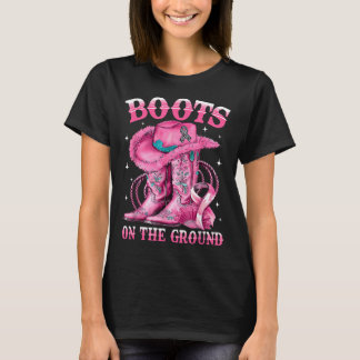 Boots On The Ground Cowgirl Western Breast Cancer  T-shirt