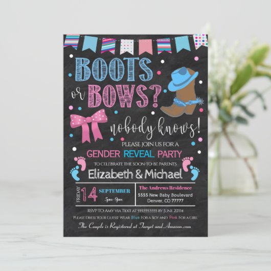 Boots or Arrows Gender Reopenbaart Uitnodiging (Staand voorkant)