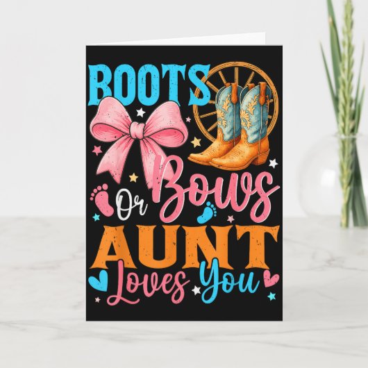 Boots Or Bows Aunt Loves You Gender Reveal Family  Kaart (Voorkant)