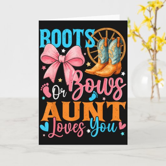 Boots Or Bows Aunt Loves You Gender Reveal Family  Kaart (Gele Bloem)