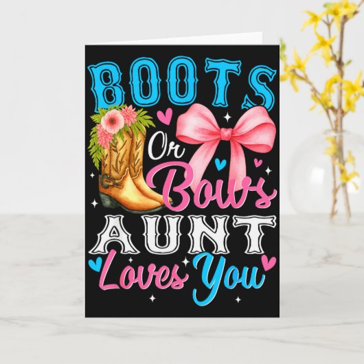 Boots Or Bows Aunt Loves You Gender Reveal Family  Kaart (Gele Bloem)