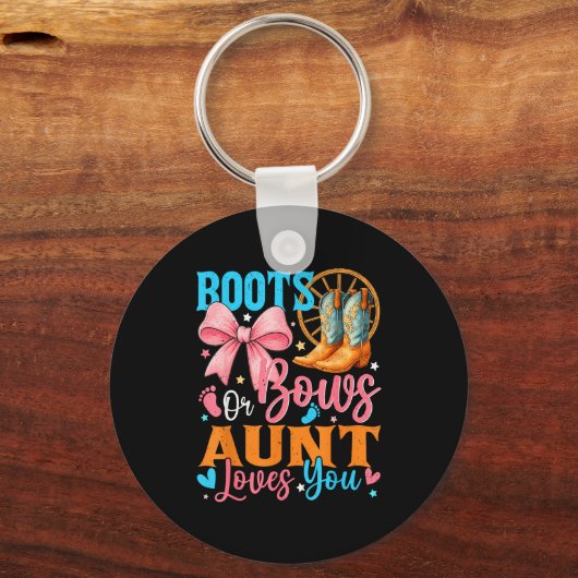 Boots Or Bows Aunt Loves You Gender Reveal Family Sleutelhanger (Voorkant)