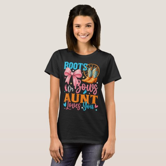 Boots Or Bows Aunt Loves You Gender Reveal Family T-shirt (Voorkant volledig)