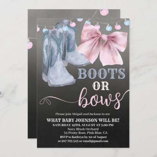 Boots or bows gender onthullen uitnodiging. kaart (Voorkant / Achterkant)