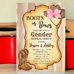 Boots or bows gender onthult party budget nodig kaart<br><div class="desc">Boots or bows gender onthult cowboy party uitnodiging. Waterverf houten achtergrond,   labelontwerp met cowboylaarzen en vilt pet.</div>