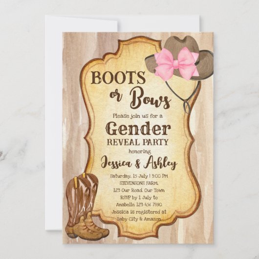 Boots or bows gender onthult party budget nodig kaart (Voorkant)