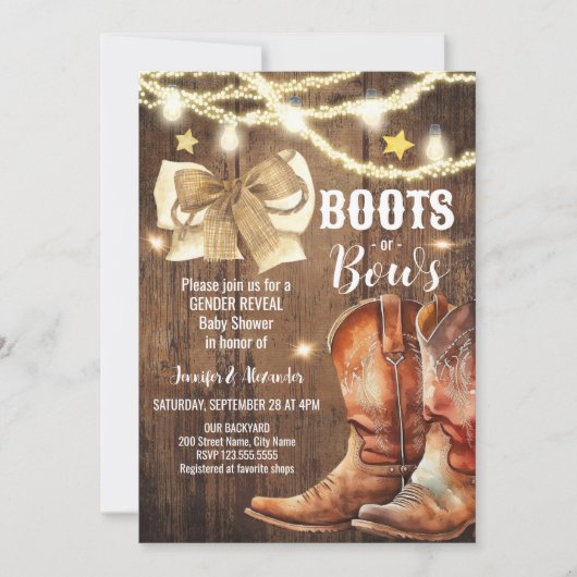 Boots or Bows Gender Reopenbaart Baby shower Uitno Kaart (Voorkant)