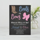 Boots or Bows Gender Reopenbaart het Baby shower v Kaart (Staand voorkant)