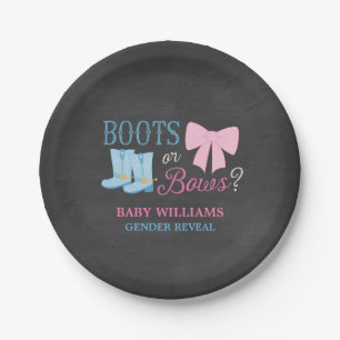 Boots or Bows Gender Reopenbaart het Baby shower v Papieren Bordje