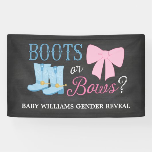 Boots or Bows Gender Reopenbaart Party Baby shower Spandoek (Horizontaal)