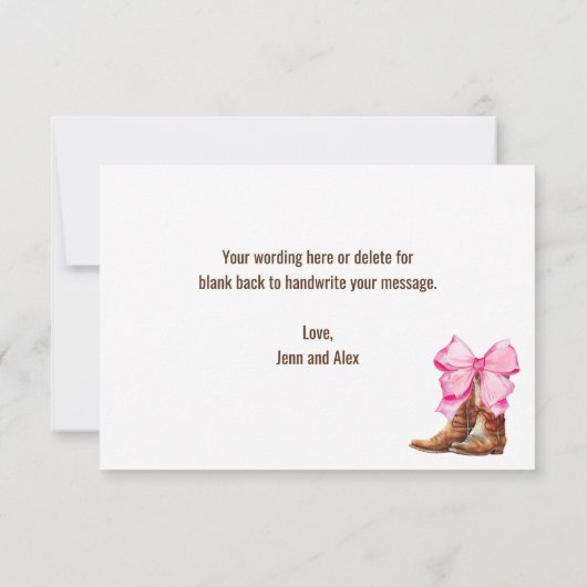 Boots or Bows Gender Reopenbaart Party Hartelijk d Bedankkaart (Achterkant)
