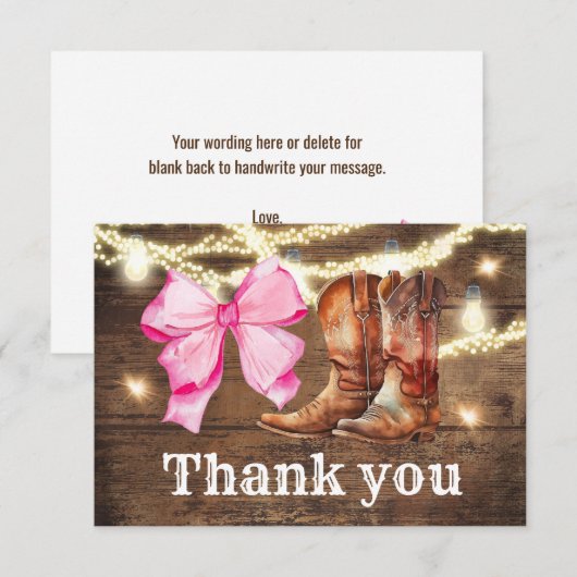 Boots or Bows Gender Reopenbaart Party Hartelijk d Bedankkaart (Voorkant / Achterkant)