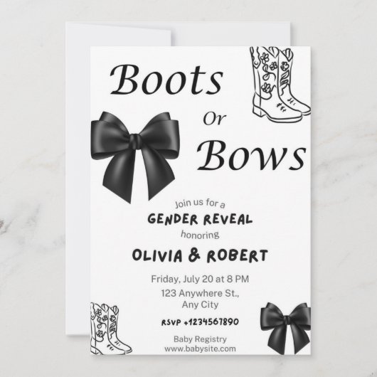 Boots or Bows Gender Reveal Invitation Kaart (Voorkant)