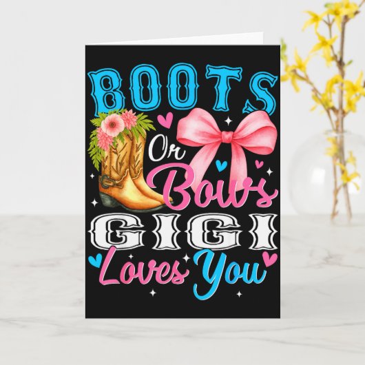 Boots Or Bows Gigi Loves You Gender Reveal Family  Kaart (Gele Bloem)