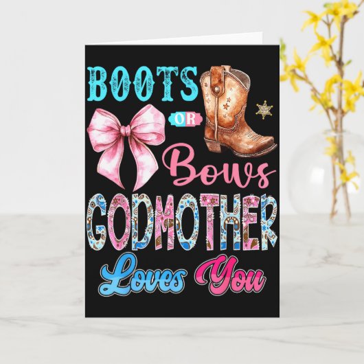 Boots Or Bows Godmother Loves You Gender Reveal We Kaart (Gele Bloem)