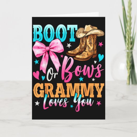 Boots Or Bows Grammy Loves You Gender Reveal Famil Kaart (Voorkant)