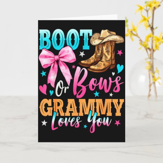 Boots Or Bows Grammy Loves You Gender Reveal Famil Kaart (Gele Bloem)