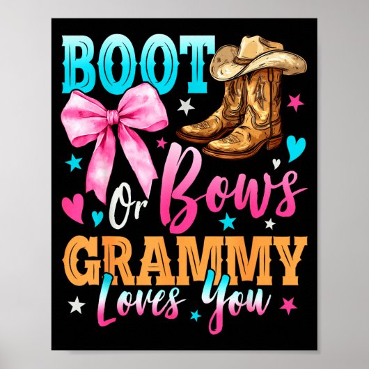 Boots Or Bows Grammy Loves You Gender Reveal Famil Poster (Voorkant)