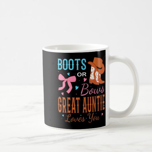 Boots Or Bows Great Auntie Loves You Gender Reveal Koffiemok (Rechts)