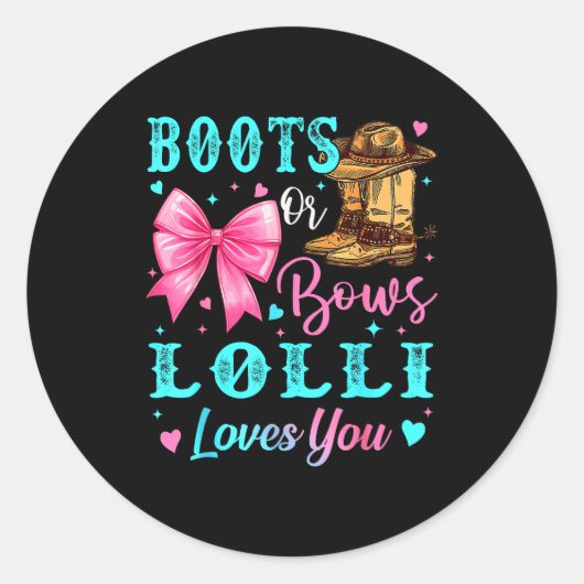 Boots Or Bows Lolli Loves You Gender Reveal Family Ronde Sticker (Voorkant)