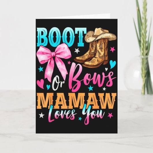 Boots Or Bows Mamaw Loves You Gender Reveal Family Kaart (Voorkant)