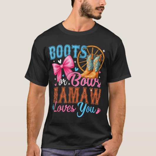 Boots Or Bows Mamaw Loves You Gender Reveal Family T-shirt (Voorkant)