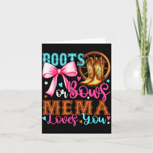 Boots Or Bows Mema Loves You Gender Reveal Party  Kaart (Voorkant)