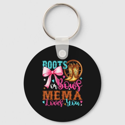 Boots Or Bows Mema Loves You Gender Reveal Party Sleutelhanger (Voorkant)