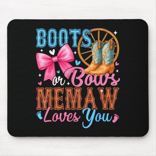 Boots Or Bows Memaw Loves You Gender Reveal Family Muismat (Voorkant)