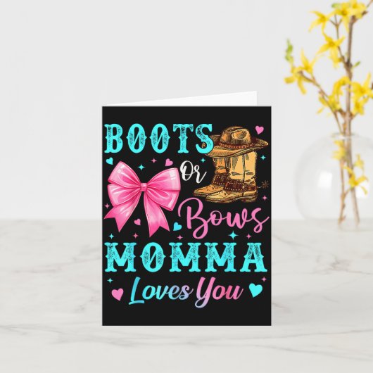 Boots Or Bows Momma Loves You Gender Reveal Family Kaart (Gele Bloem)
