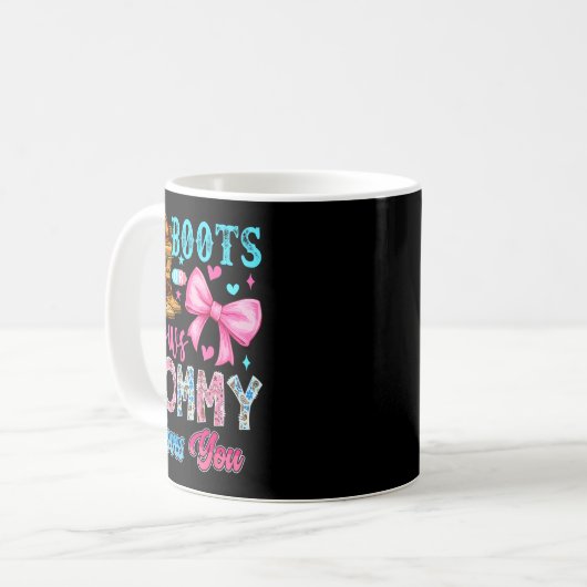 Boots Or Bows Mommy Loves You Gender Reveal Family Koffiemok (Voorkant links)