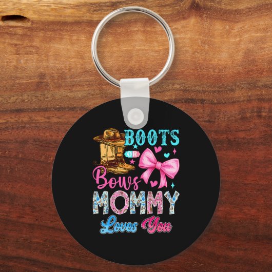 Boots Or Bows Mommy Loves You Gender Reveal Family Sleutelhanger (Voorkant)